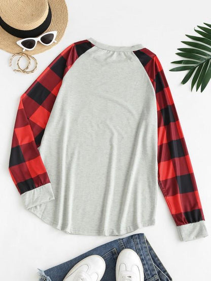 Raglan Sleeve Plaid Christmas Tree Sweatshirt - LuckyFash™