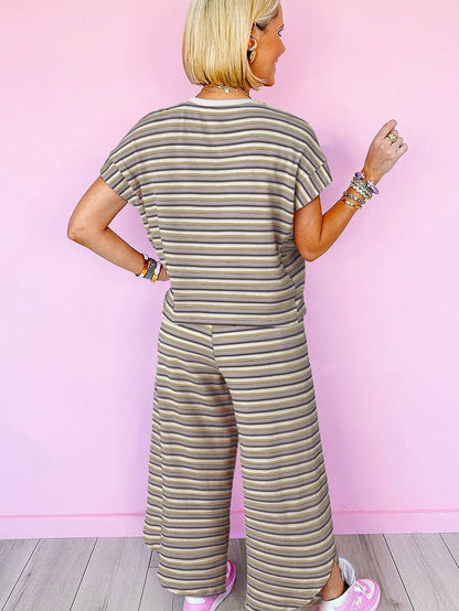 Rainbow Stripe Tassel Detail Tee and Wide Leg Pants Ensemble