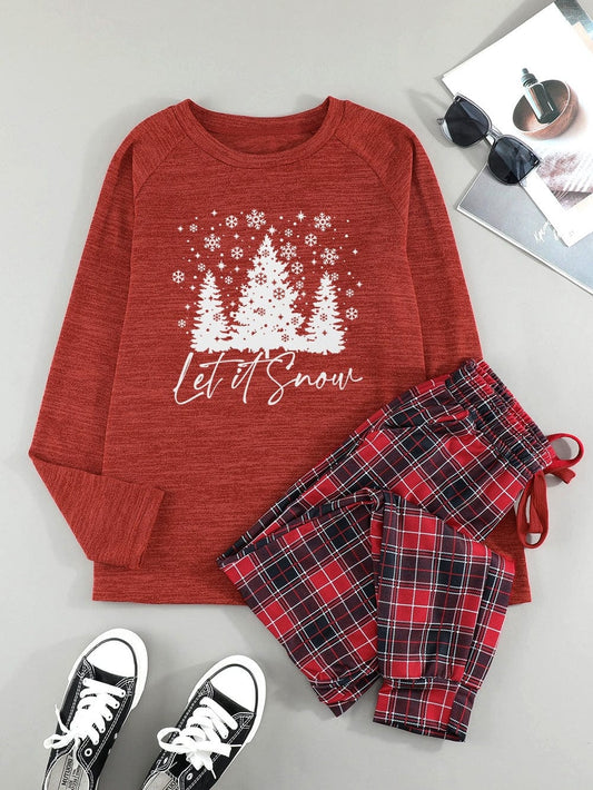 Red Christmas Tree Snowflake Plaid Lounge Set