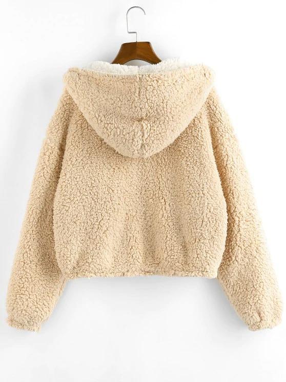 Reversible Hooded Pocket Drop Shoulder Teddy Coat - LuckyFash™