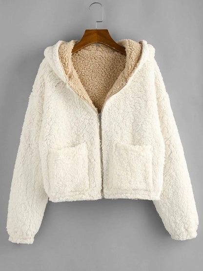 Reversible Hooded Pocket Drop Shoulder Teddy Coat - LuckyFash™