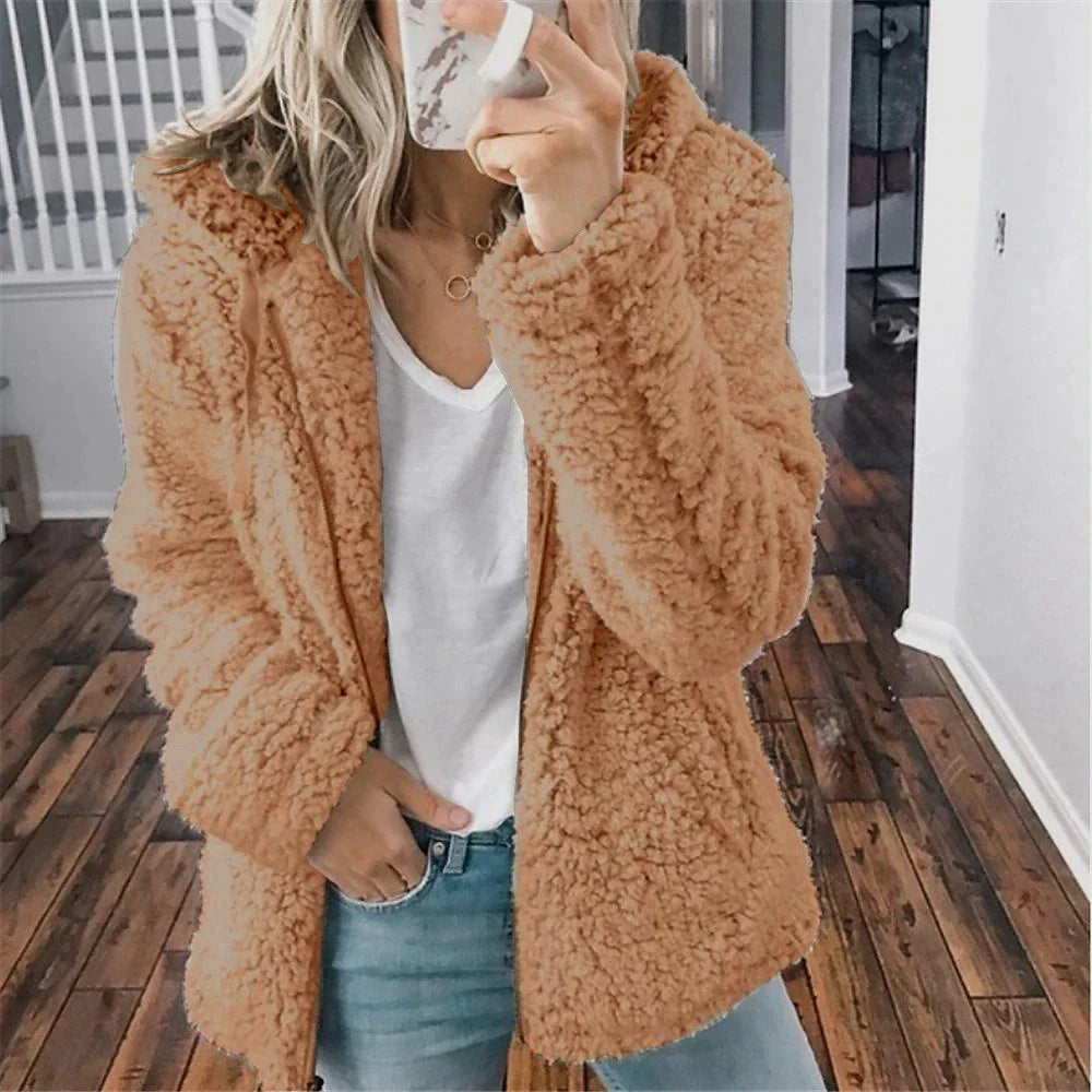 Chic & Modern Women's Sherpa Teddy Coat Zip-Up Hoodie for Daily Fall Wardrobe