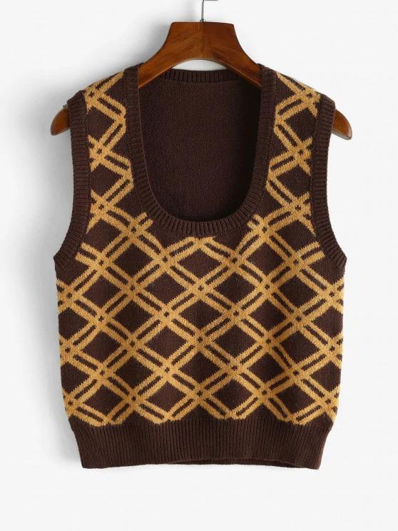 Rhombus U Neck Sweater Vest for Women