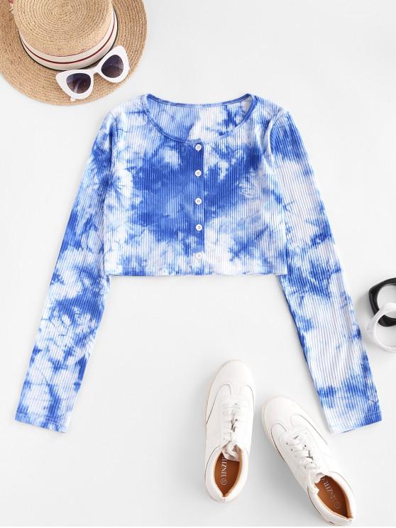 Ribbed Button Up Tie Dye Tee for Women