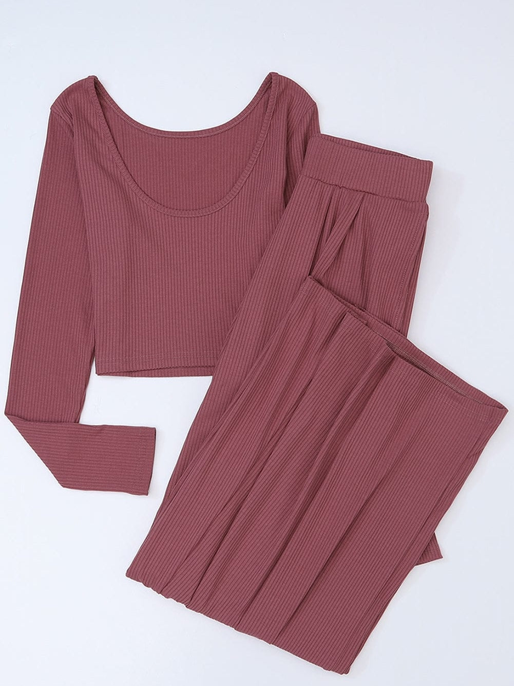 Ribbed Crop Top with Matching Wide Leg Pants - Winter Edition