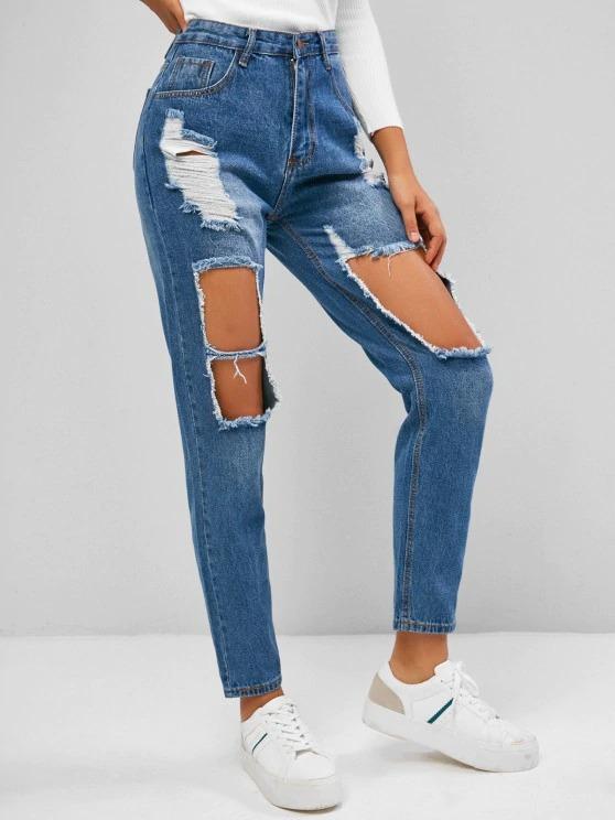 Ripped Cutout Pocket Boyfriend Jeans - LuckyFash™