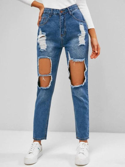 Ripped Cutout Pocket Boyfriend Jeans for Women