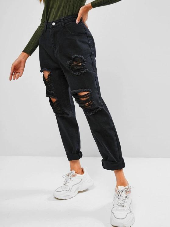 Ripped High Waisted Stovepipe Jeans - LuckyFash™