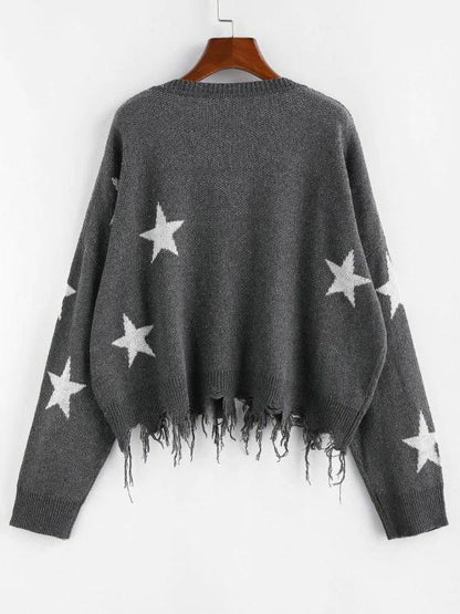 Ripped Stars Jacquard Sweater - LuckyFash™