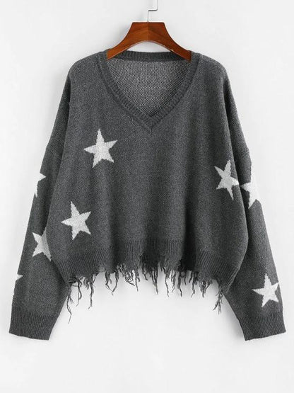 Ripped Stars Jacquard Sweater for Women