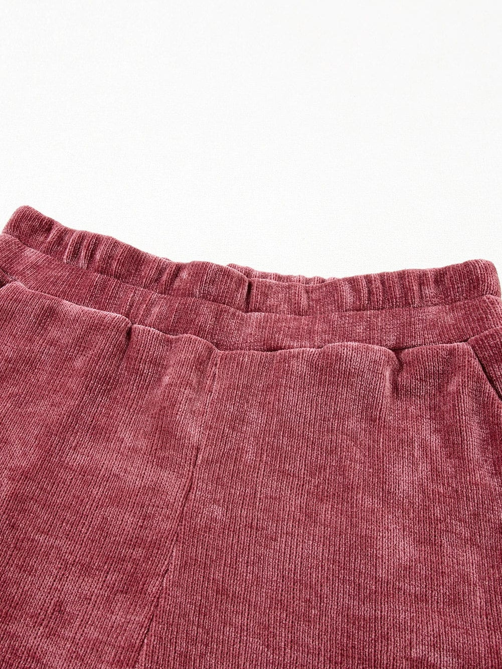 Rose Pink Corduroy Short Sleeve Crop Pants Ensemble