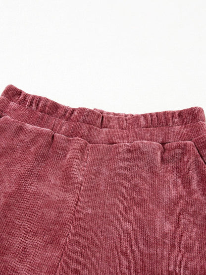 Rose Pink Corduroy Short Sleeve Crop Pants Ensemble