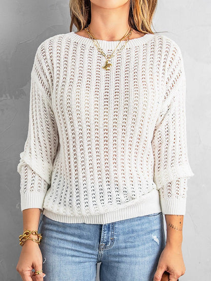 Round Neck Hollow Long Sleeved Knit Sweater