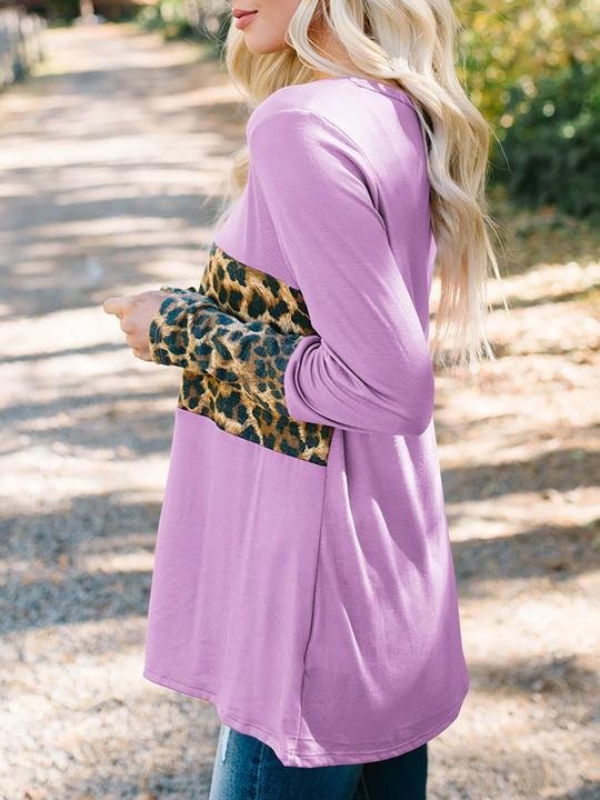 Round neck leopard print long-sleeved T-shirt - LuckyFash™