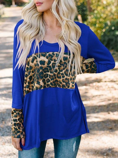 Round neck leopard print long-sleeved T-shirt - LuckyFash™