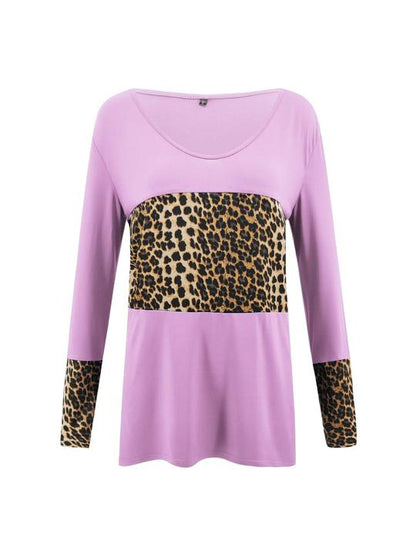 Round neck leopard print long-sleeved T-shirt - LuckyFash™