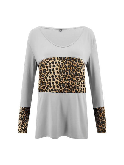 Round neck leopard print long-sleeved T-shirt for Women