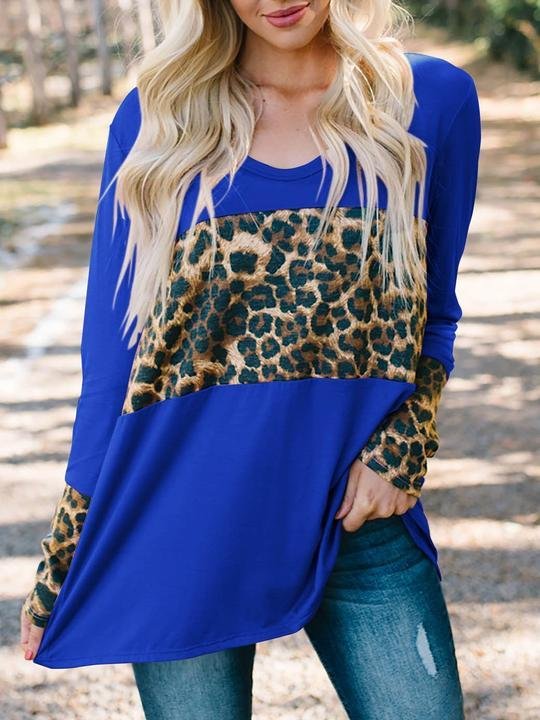 Round neck leopard print long-sleeved T-shirt - LuckyFash™