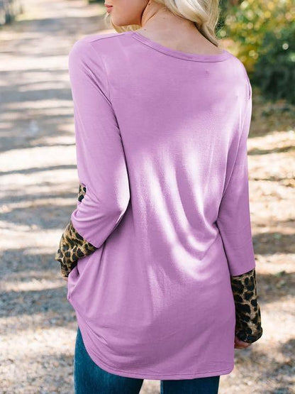 Round neck leopard print long-sleeved T-shirt - LuckyFash™