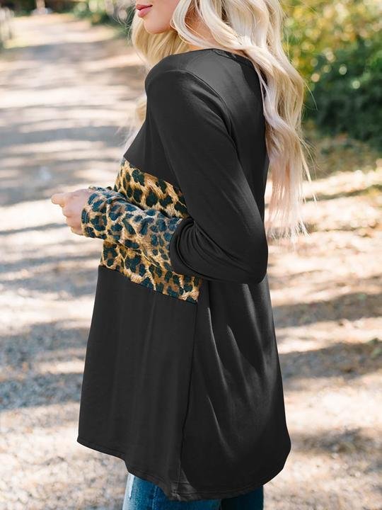 Round neck leopard print long-sleeved T-shirt - LuckyFash™