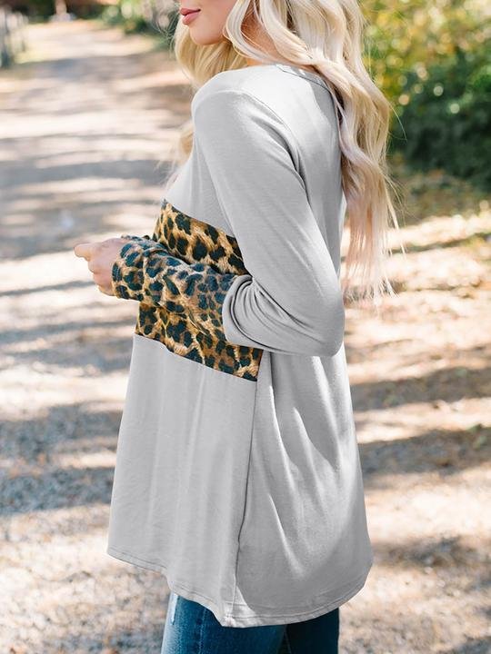 Round neck leopard print long-sleeved T-shirt - LuckyFash™