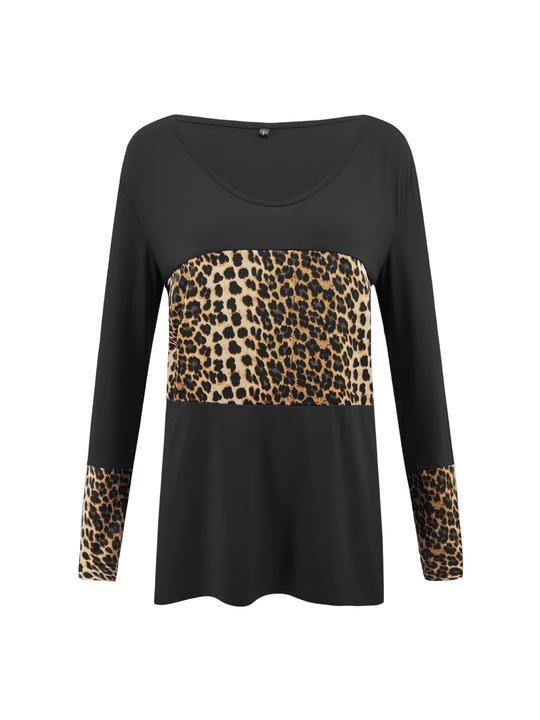 Round neck leopard print long-sleeved T-shirt - LuckyFash™