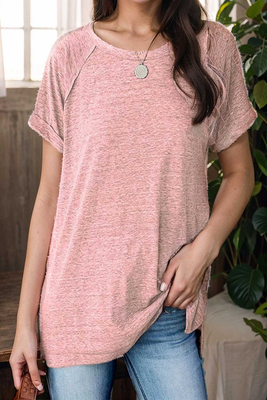 round neck solid loose short sleeve t shirt 148979