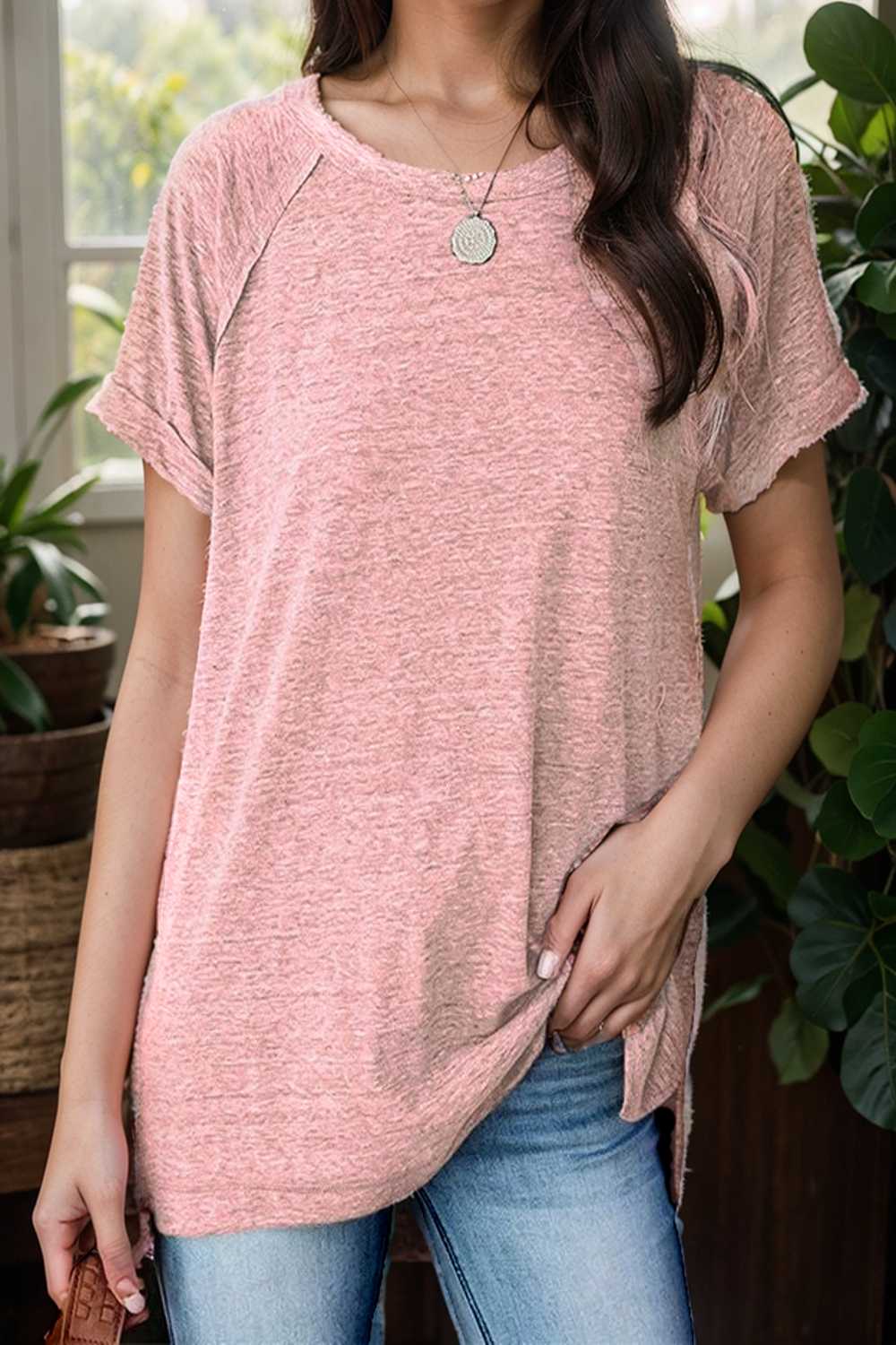 round neck solid loose short sleeve t shirt 101487