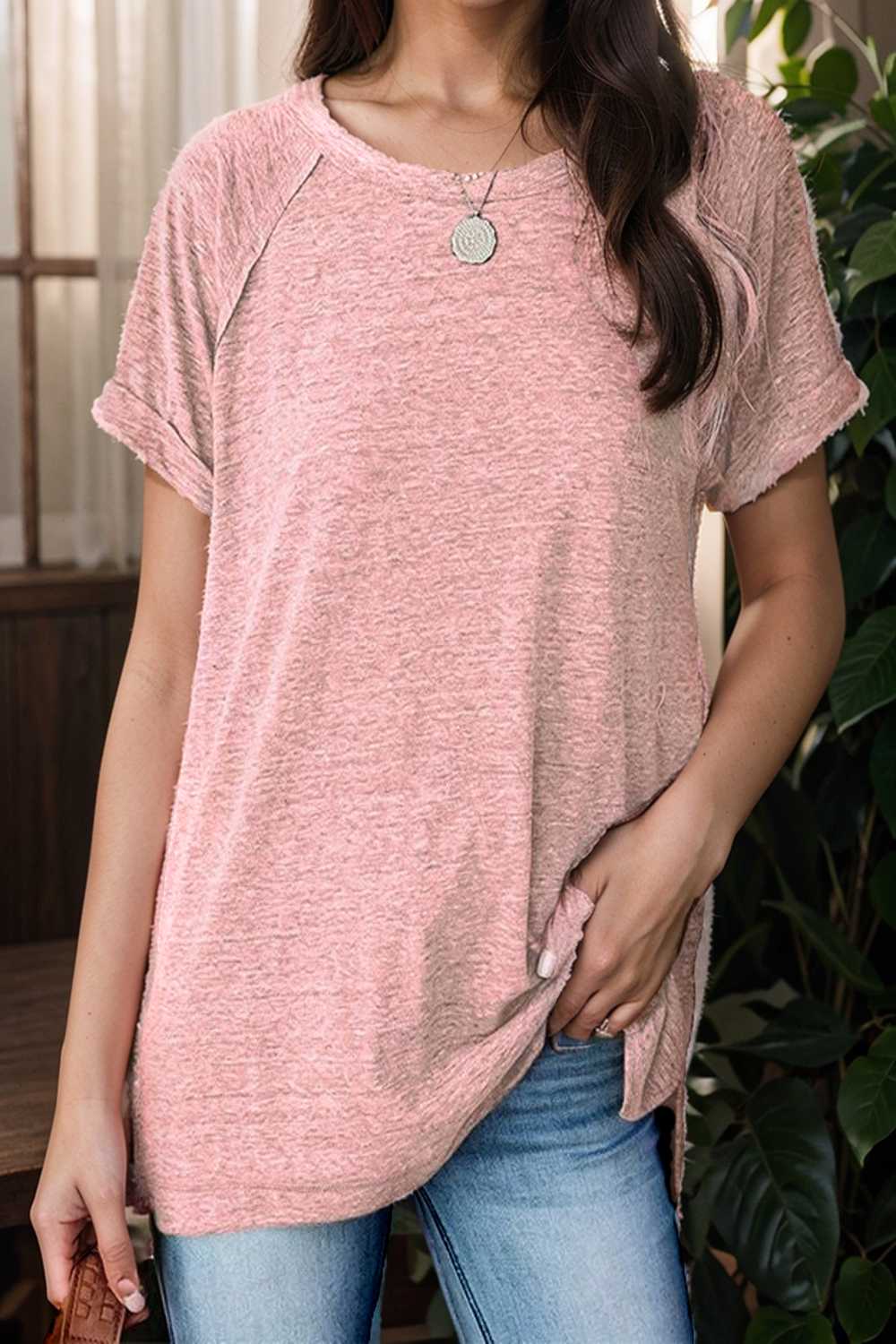 round neck solid loose short sleeve t shirt 101485