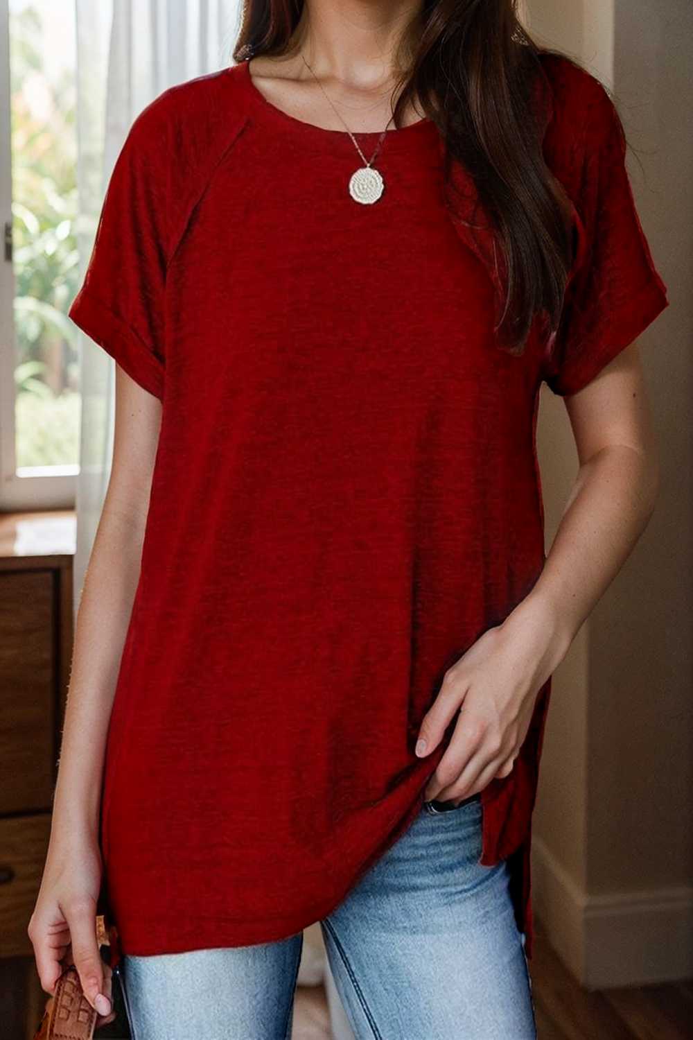 round neck solid loose short sleeve t shirt 101481