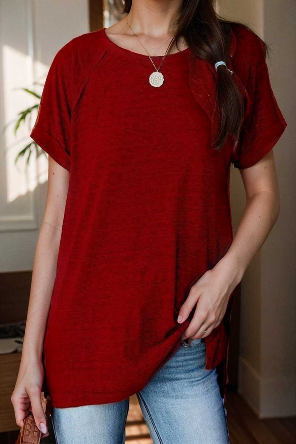 round neck solid loose short sleeve t shirt 101480