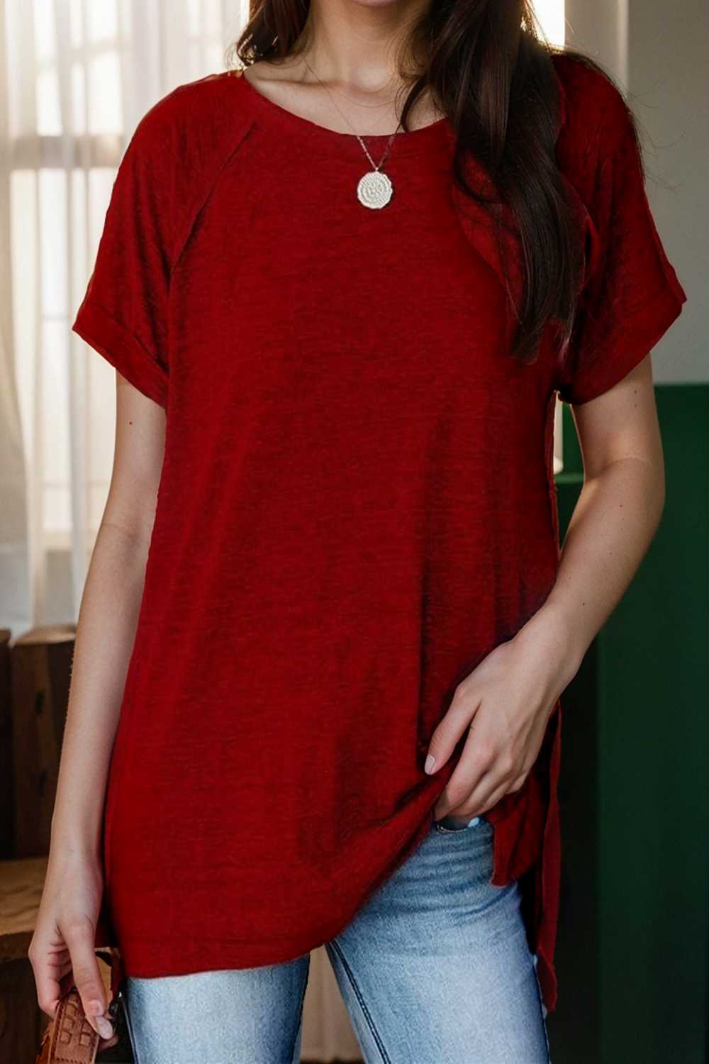 round neck solid loose short sleeve t shirt 101479