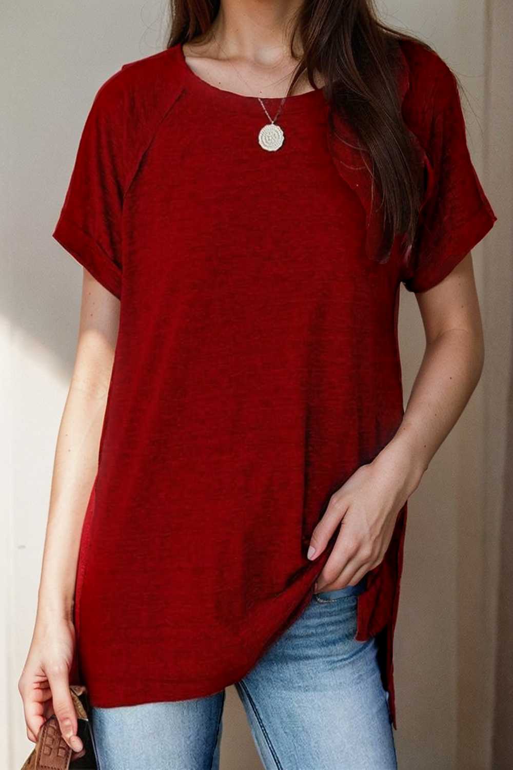 round neck solid loose short sleeve t shirt 101475