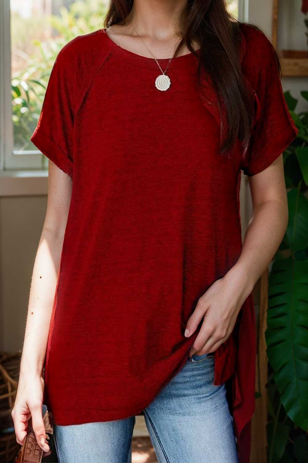 round neck solid loose short sleeve t shirt 101473