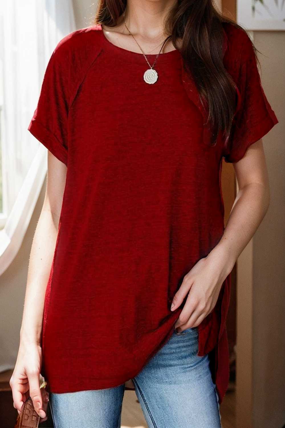 round neck solid loose short sleeve t shirt 101472