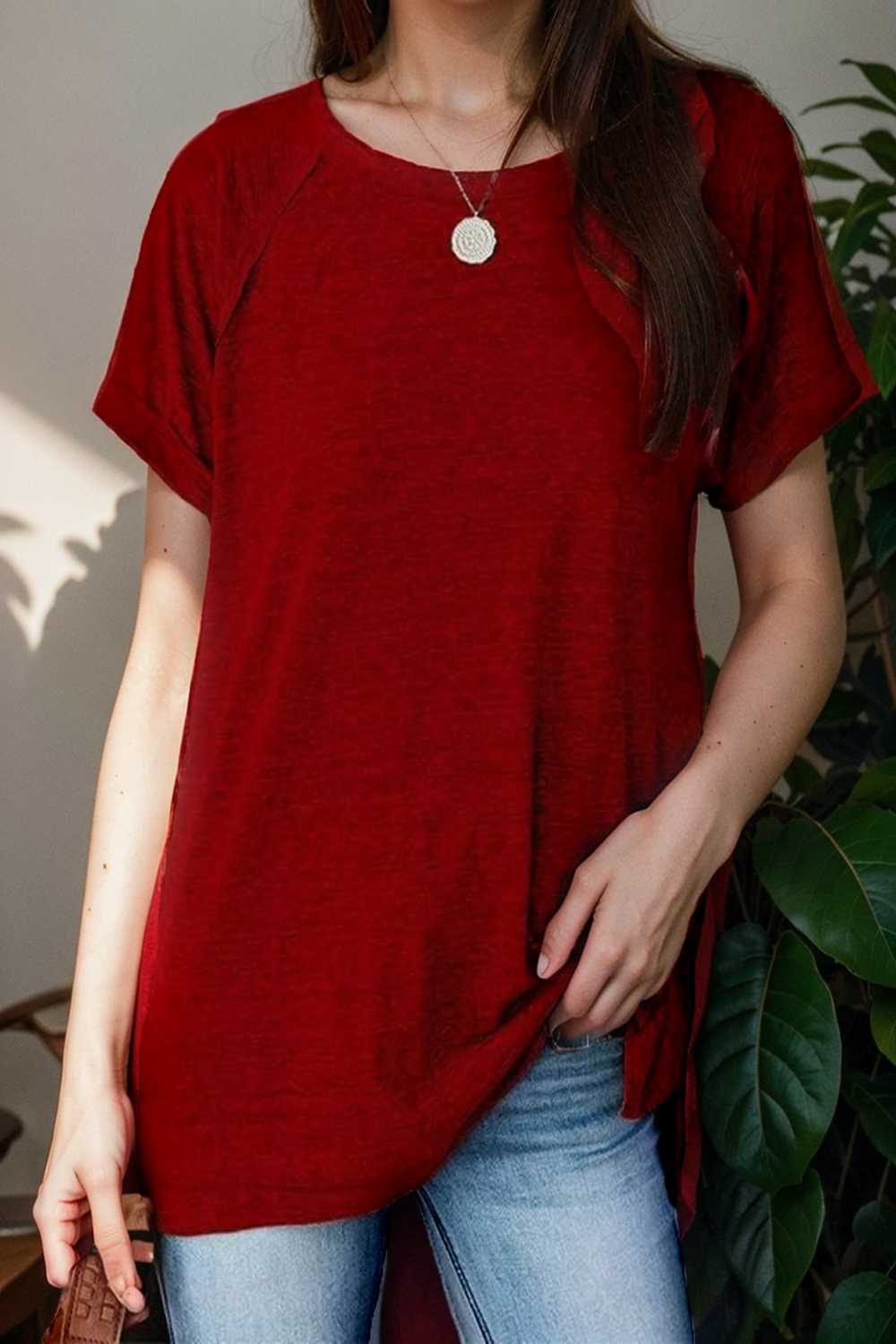 round neck solid loose short sleeve t shirt 101471