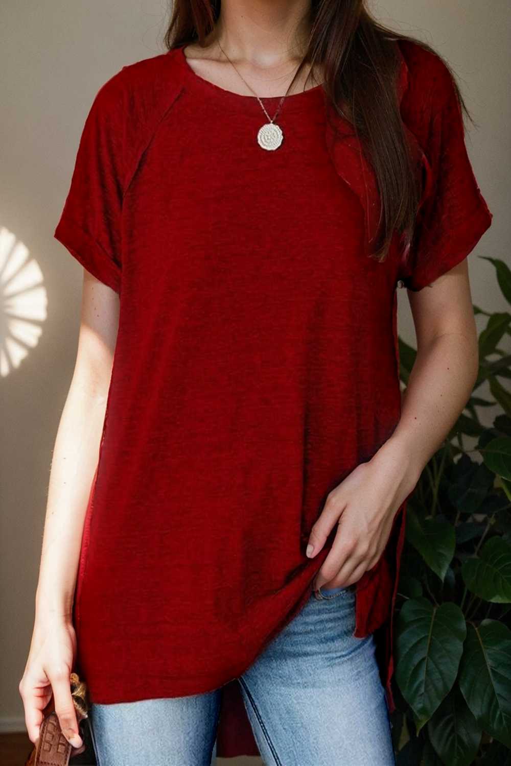 round neck solid loose short sleeve t shirt 101470