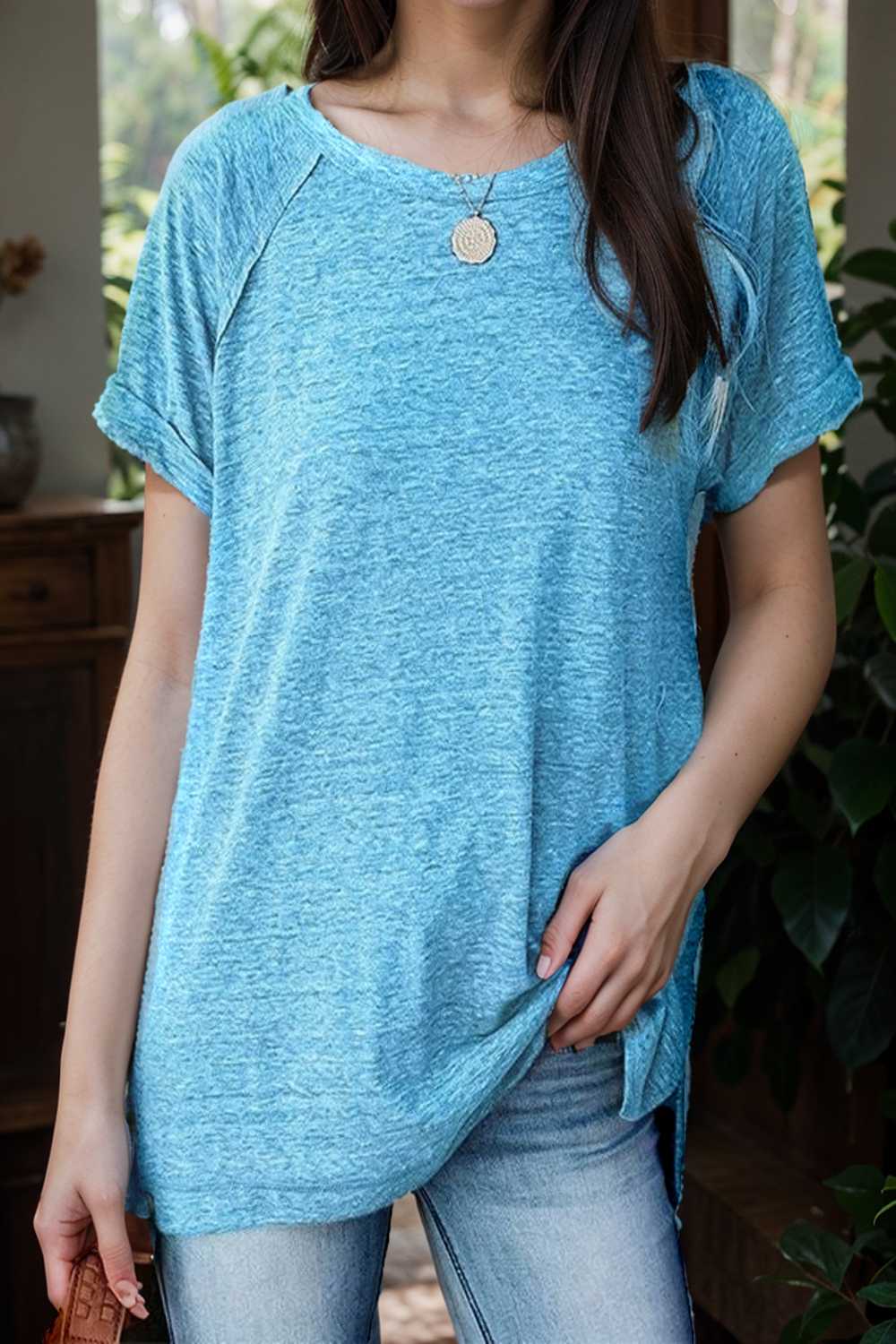 round neck solid loose short sleeve t shirt 101462