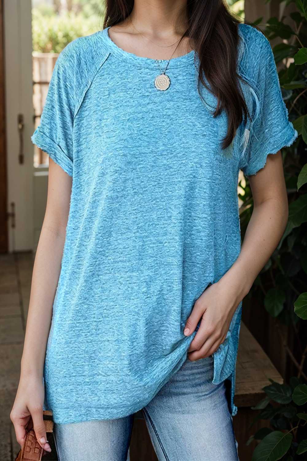 round neck solid loose short sleeve t shirt 101461