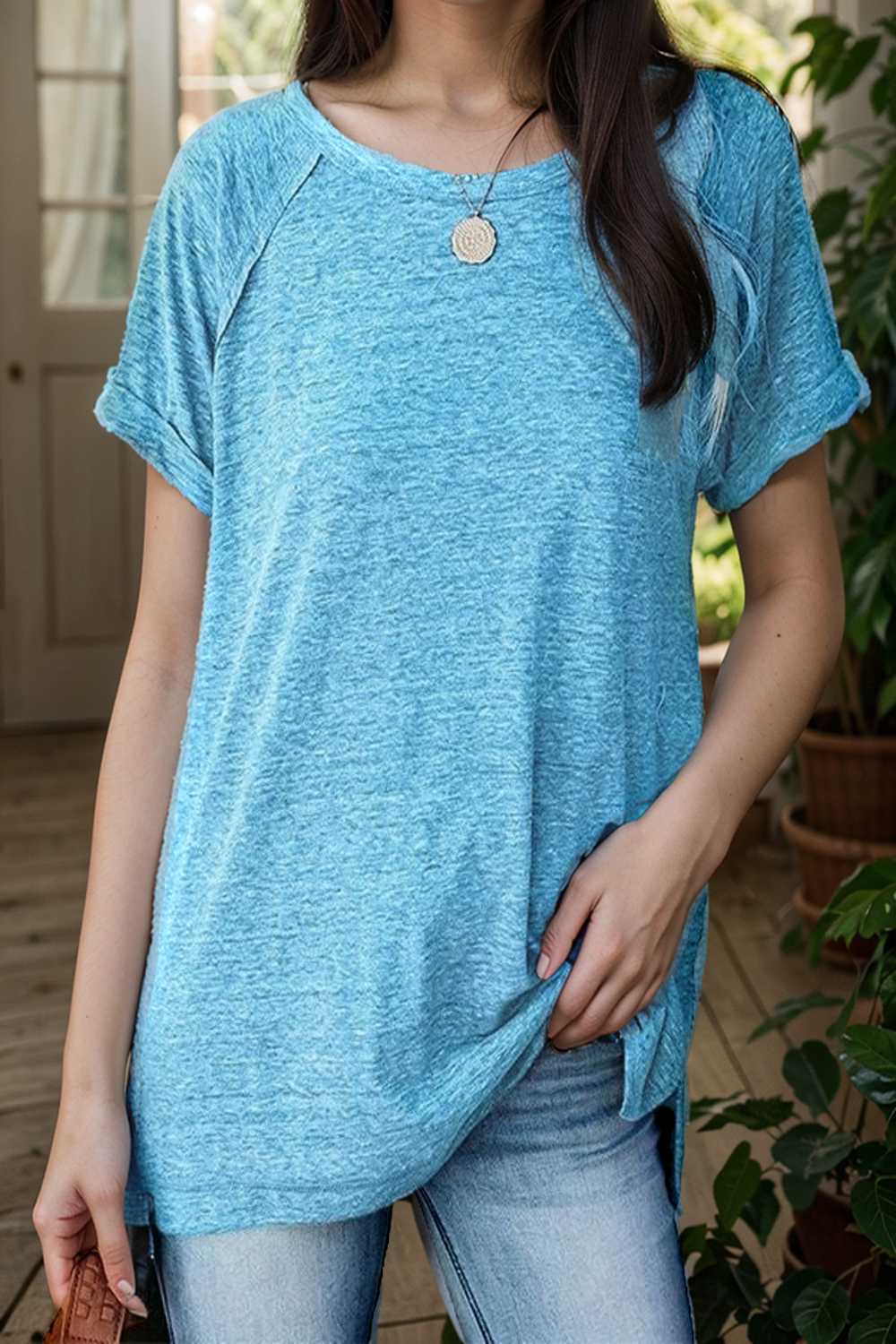 round neck solid loose short sleeve t shirt 101460