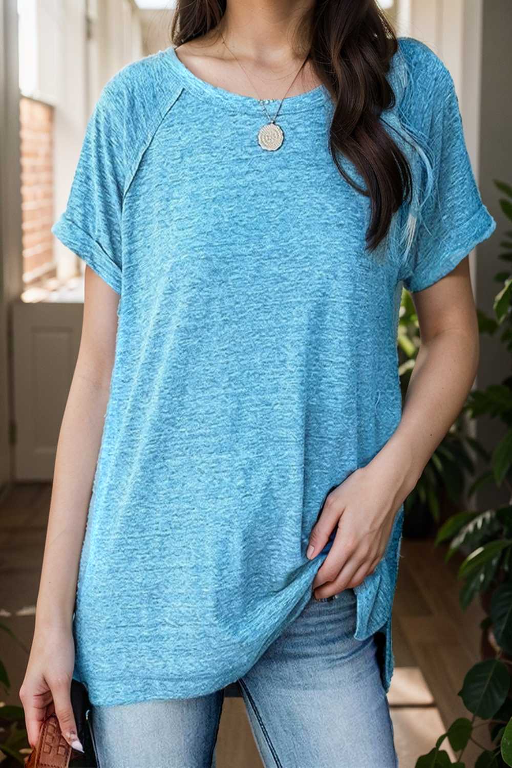 round neck solid loose short sleeve t shirt 101459