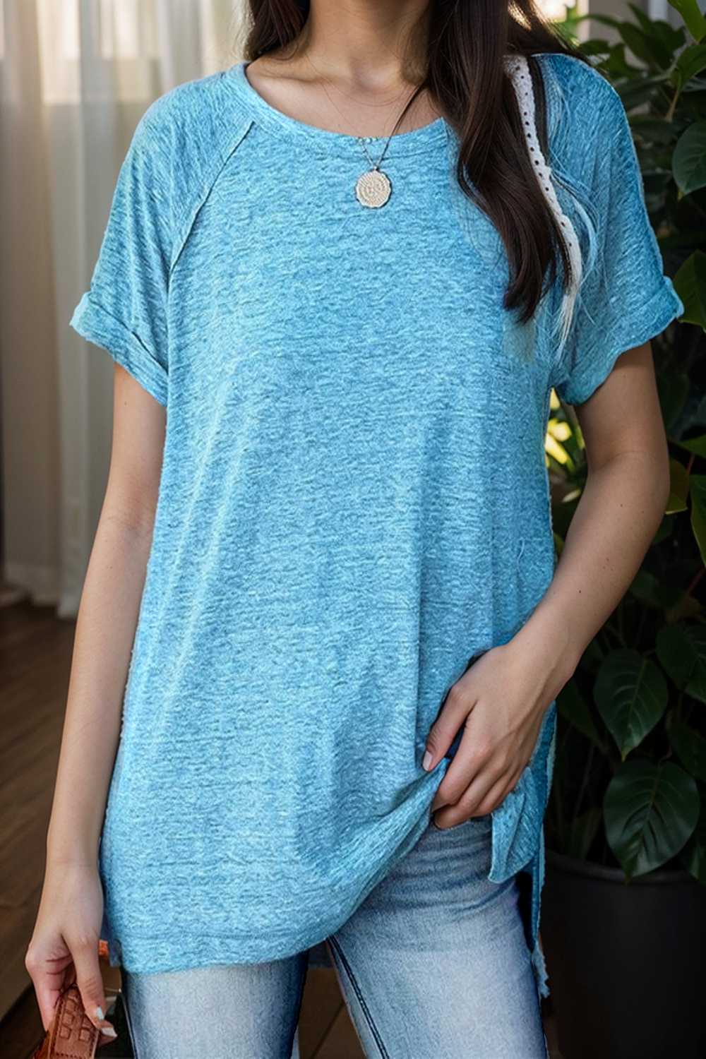 round neck solid loose short sleeve t shirt 101455