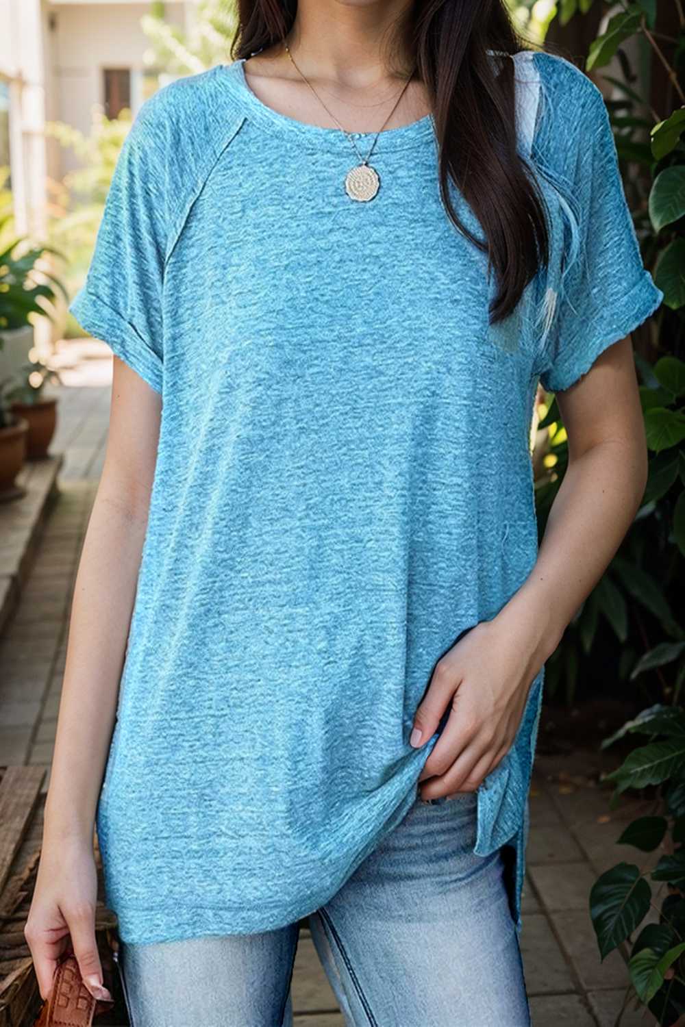 round neck solid loose short sleeve t shirt 101453