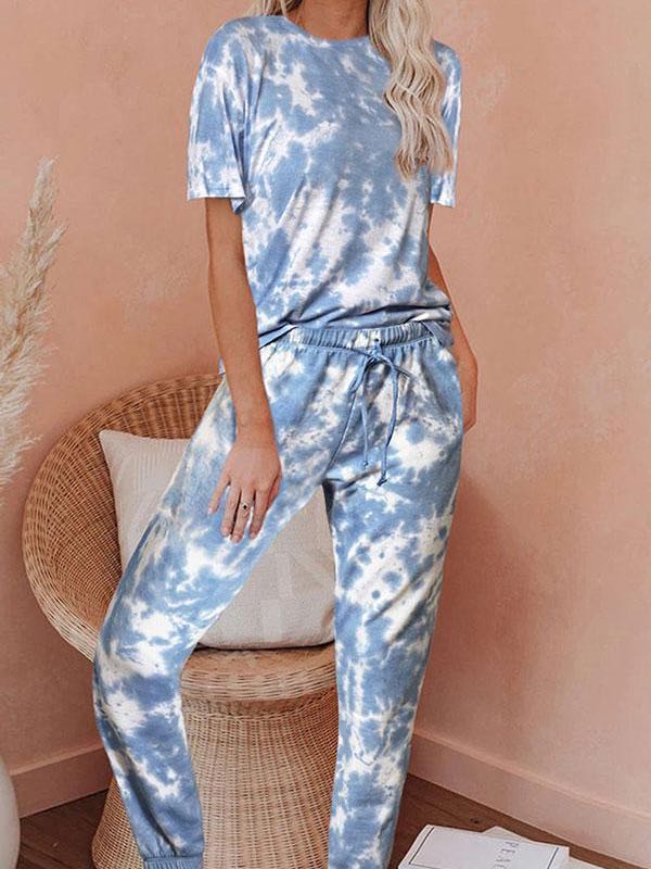 Round Neck Tie Dye Pants Suit for Women