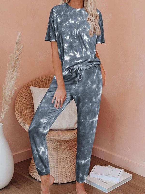 Round Neck Tie Dye Pants Suit for Women