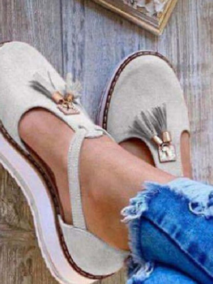 Women's Sandals Platform Sandals Plus Size Outdoor Daily Walking Summer Tassel Platform Flat Heel Round Toe Closed Toe