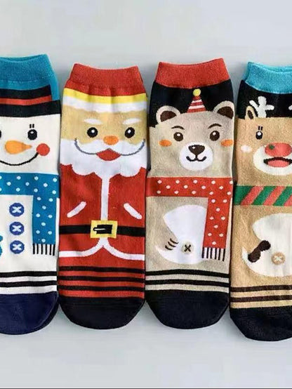 Women's Crew Socks Party Christmas Gift Animal Multi Color Spandex Nylon Cotton Basic Casual Warm Cute 4 Pairs