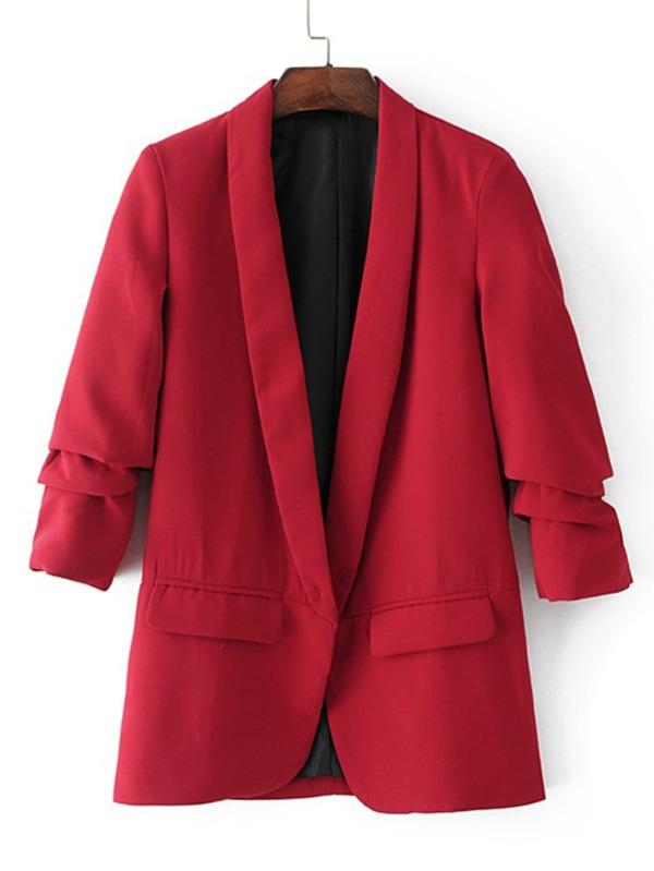 Ruched Sleeve Shawl Collar Tailored Blazer - LuckyFash™