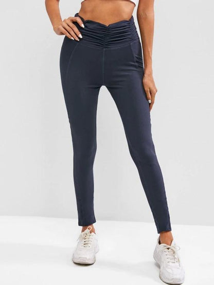 Ruched Waist Wide Waistband Workout Gym Leggings for Women