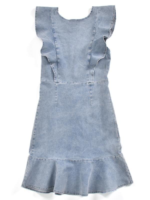 Ruffled Slim Stretch Denim Dress for Women